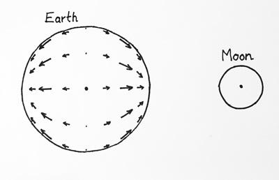 diagram of earth and moon showing gravitational effect of earth